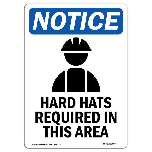 OSHA Sign, Hard Hats Required With Symbol, 5in X 3.5in Decal, 10PK, 3.5" W, 5" H, Portrait, PK10